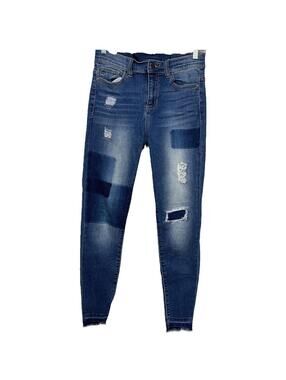 Harper Skinny Jeans Womens 27 Blue Patchwork Distressed Raw Hem HighRise P9481MD